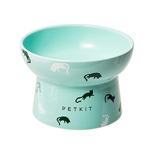 PETKIT Raised Cat Bowl, Ceramic Cat Food Bowl Elevated, Stress Free, Anti Vomiting, Backflow Prevention Cat Dog Water Bowl, Dishwasher and Microwave Safe, Green - Green