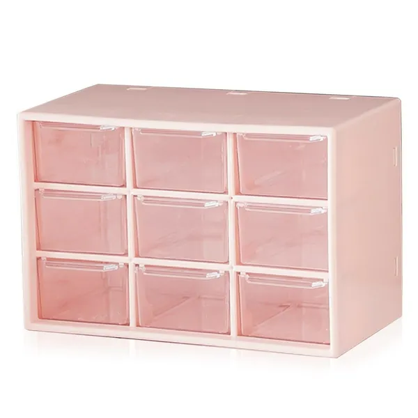 Mini Plastic Drawer Organizer, Art Craft Organizers and Storage Used In Desk, Vanity in Home Or Office, 9 Removable Drawers for DIY Crafts, Art Supply, Office Supplies and Jewelry - Pink - Pink 18*10*12 cm