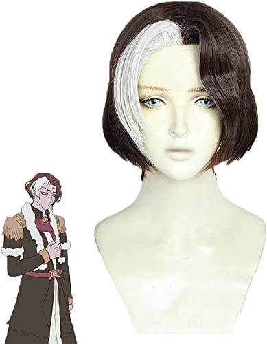 Koswiggle FF14 FFXIV Emet-Selch Brown Silver Short Curly Styled Heat Resistant Synthetic Hair Cosplay Wig + Wig Cap