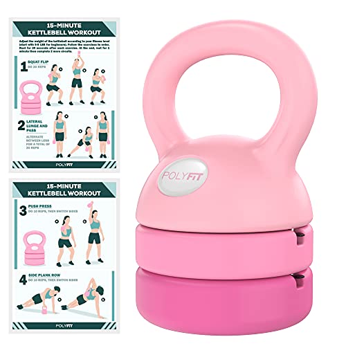 Polyfit Adjustable Kettlebell - 5 lbs, 8 lbs, 12 lbs Kettlebell Weights Set for Home Gym - PINK