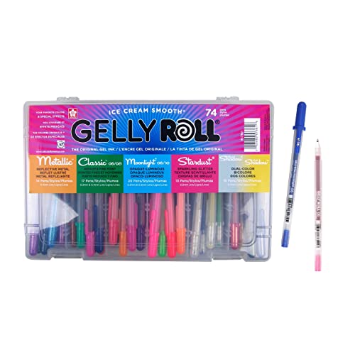 SAKURA Gelly Roll Gel Pens - Ink Pen for Journaling, Art, or Drawing - Assorted Point Sizes with Pen Storage Case - Assorted Colored Ink - 74 Pack - Artist's Gift Set 74-pc - 74 Count (Pack of 1) - Gelly Roll