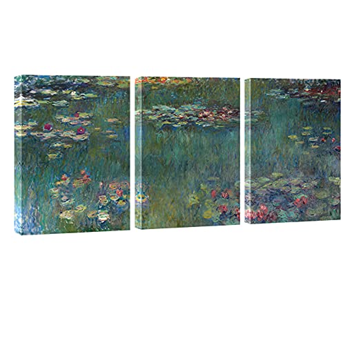Wieco Art Water Lilies Canvas Prints of Claude Monet Famous Paintings for Living Room Impressionistic Flower Room Wall Pictures for Bedroom Canvas Wall Art Decorations - 20x28"x3pcs(50x70cmx3pcs)