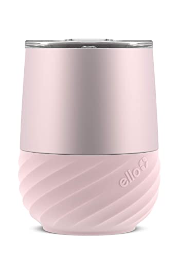 Ello Clink Vacuum Insulated Stainless Steel Tumbler - Wine Glass with Silicone Protection Coaster, 12oz , Pink Satin - Pink Satin