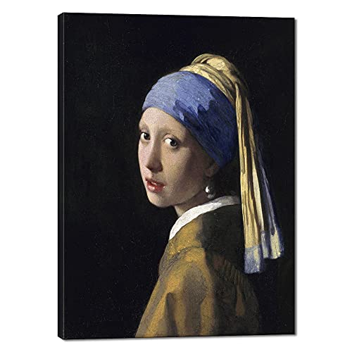 Wieco Art The Girl with a Pearl Earring by Jan Vermeer Oil Paintings Reproduction Canvas Print HD Prints Artwork for Home & Office Decoration - 12x16inch (30x40cm)