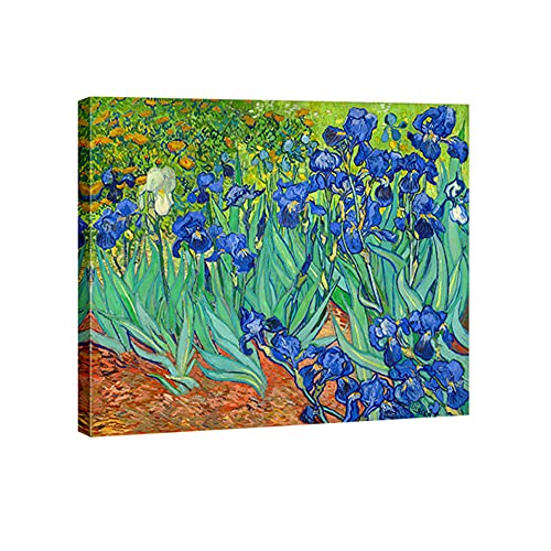 Wieco Art Irises Modern Stretched and Framed Floral Giclee Canvas Print By Van Gogh Famous Flowers Oil Paintings Reproduction Artwork Pictures on Canvas Wall Art for Bedroom Home Decorations - 16x12inch (40x30cm)