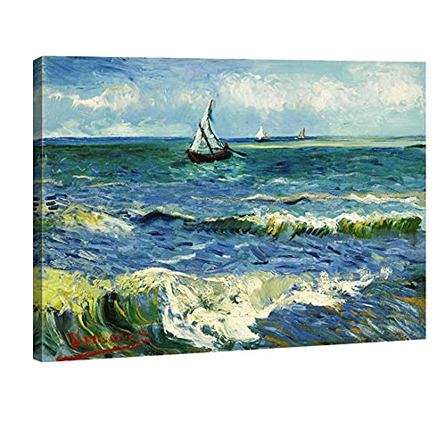 Wieco Art Extra Large Seascape at Saintes Maries by Vincent Van Gogh Oil Paintings Reproduction Giclee Canvas Prints Ocean Sea Pictures on Canvas Wall Art for Living Room Home Office Decor 36x48 - 48x36inch (120x90cm)