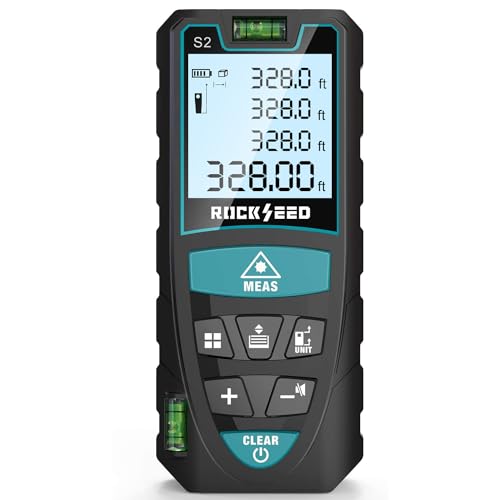 Laser Measure,RockSeed 328 Feet Digital Laser Distance Meter with 2 Bubble Levels,M/in/Ft Unit Switching Backlit LCD and Pythagorean Mode, Measure Distance, Area and Volume (328 Feet) - 328 Feet