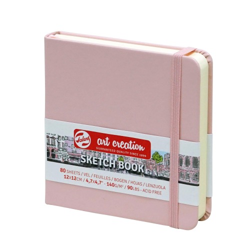 Tarens T9314-014M Art Creations Sketchbook, Drawing Notebook, 4.7 x 4.7 inches (12 x 12 cm), Pastel Pink, Thickness: 4.9 oz/sq ft (140 g/m2), Fine, Acid Free Paper, 80 Sheets Bound - pastel pink 12×12cm