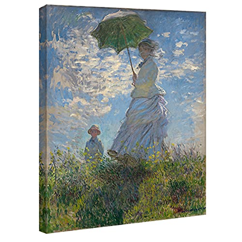 Wieco Art Woman with a Parasol Madame Monet and Her Son Canvas Prints Wall Art of Claude Monet Famous Classic Oil Paintings Reproduction Gallery Wrapped People Pictures - 20x24inch (50X60cm)