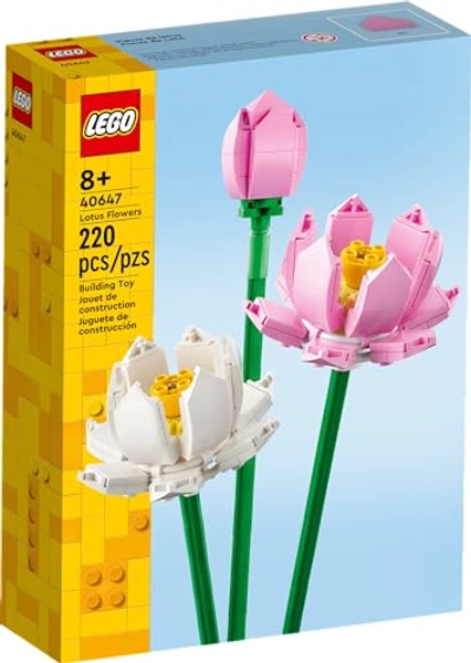 LEGO Lotus Flowers Building Kit, Artificial Flowers for Decoration, Gift Idea, Aesthetic Room Décor for Kids, Building Toy for Girls and Boys Ages 8 and Up, 40647