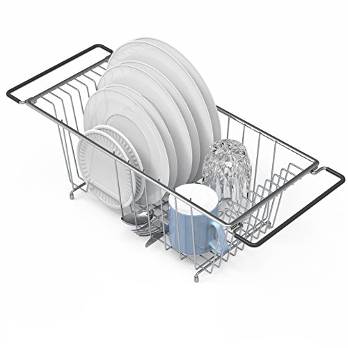 Simple Houseware Over Sink Counter Top Dish Drainer Drying Rack, Chrome - Medium Chrome