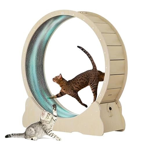 Homegroove Cat Exercise Wheel for Indoor Cat, 43.3" Large Cat Running Wheel with Carpeted Runway, Cat Treadmill Wheel for Kitty’s Longer Life, Cat Wheel for Fitness Weight, Natural Wood Color(XL) - XL - Natural Wood
