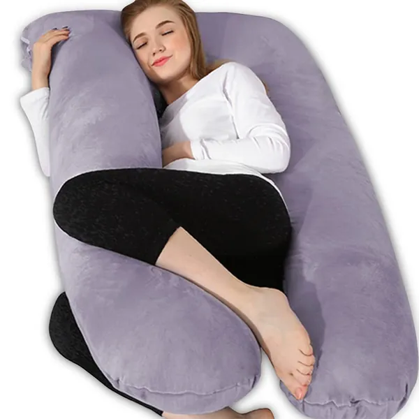 Chilling Home Pregnancy Pillow for Sleeping, 55 inches Full Body Pillow Maternity Pillow for Pregnant Women, Comfort U Shaped Zootzi Pillow with Removable Washable Velvet Cover(Grey, 55 x 28 inches)