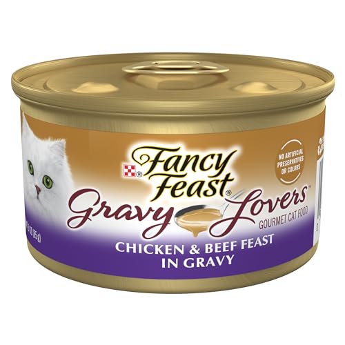 Purina Fancy Feast Gravy Lovers Chicken and Beef Feast Gourmet Cat Food in Wet Cat Food Gravy - 3 oz. Can - Chicken & Beef - 3.00 Ounce (Pack of 24)