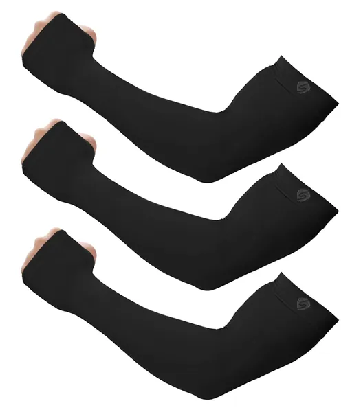 Shinymod Arm Sleeves for Men Women UV Sun Protection Compression Warmer Cover - FREE Adult Black（3 Pair）