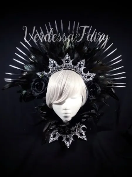 Gothic Raven Queen Headdress and Feather Collar. Black Spiked | Etsy