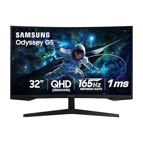 SAMSUNG 32” Odyssey G55C Series QHD 1000R Curved Gaming Monitor, 1ms(MPRT), HDR10, 165Hz, AMD Radeon FreeSync, Eye Care, Glare Free, Sharp Resolution LS32CG550ENXZA, 2024 - G5 – 165Hz - 32-inch - Curved QHD