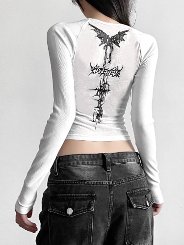 Y2K White Grunge Crop Top - WHITE / M