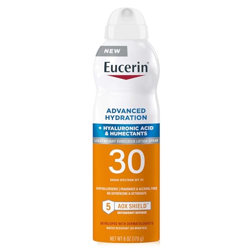 Eucerin Advanced Hydration SPF 30 Sunscreen Spray, Lightweight Sunscreen Lotion Spray, Hypoallergenic, Fragrance Free and Alcohol Free, 6 Oz Spray Bottle