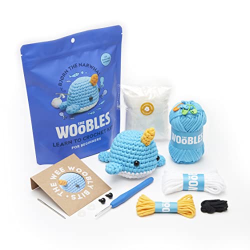The Woobles Beginners Crochet Kit with Easy Peasy Yarn as seen on Shark Tank - Crochet Kit for Beginners with Step-by-Step Video Tutorials - Bjørn The Narwhal - Narwhal