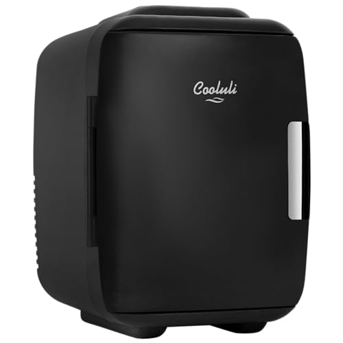 Cooluli Mini Fridge for Bedroom - Car, Office Desk & Dorm Room - Portable 4L/6 Can Electric Plug In Cooler & Warmer for Food, Drinks, Skincare Beauty & Makeup - 12v AC/DC & Exclusive USB Option, Black - Black