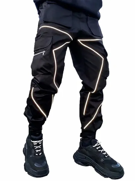 Mens Cargo Pants Hip Hop Techwear Harem Pant Jogger Sweatpants with Pockets Jogging Punk - Black Medium