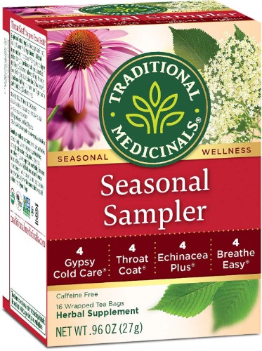 Traditional Medicinals Seasonal Sampler Herbal Tea, Seasonal Wellness 4 Flavor Variety, (Pack of 1) - 16 Tea Bags - 