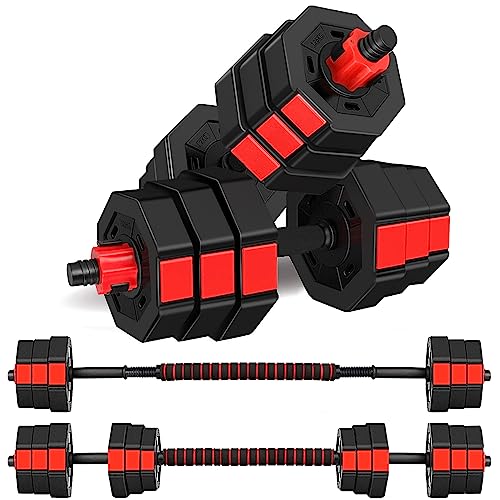 wolfyok Dumbbells Set, Adjustable Weights 3-in-1 Set Barbell 44Lb/66Lb, Home Gym Equipment for Men Women Gym Workout Fitness Exercise with Connecting Rod - 44 lb barbell (22 lb dumbbell pair)