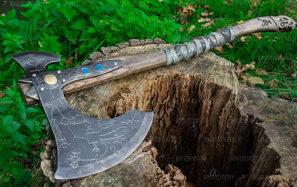 Hand-forged Leviathan axe with leather wrap | without engraving / with box