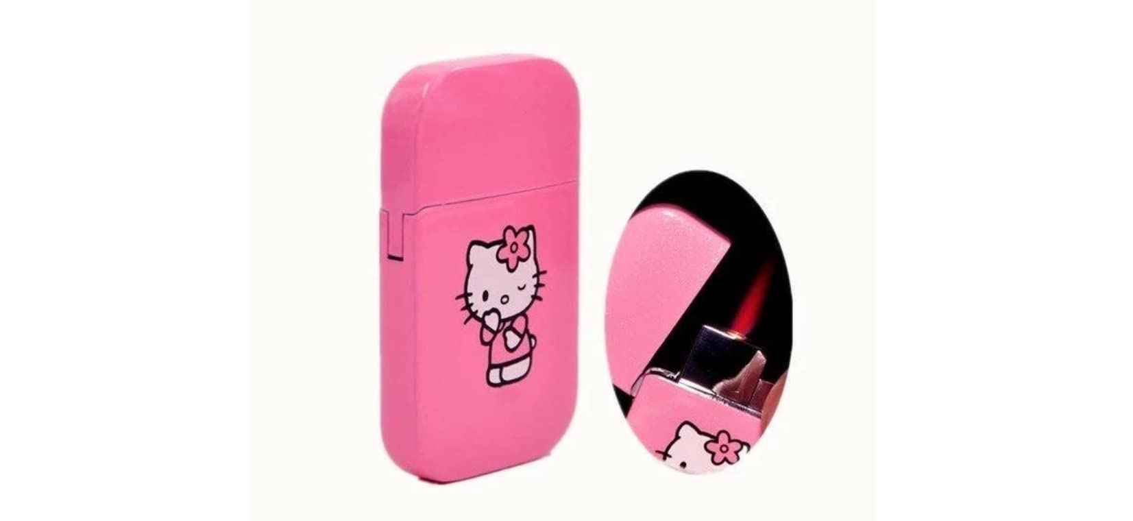 Pink Glitter Hello Kitty Pink Flame Pocket Lighter Refillable Kawaii Cute Y2K Aesthetic Windproof Flame