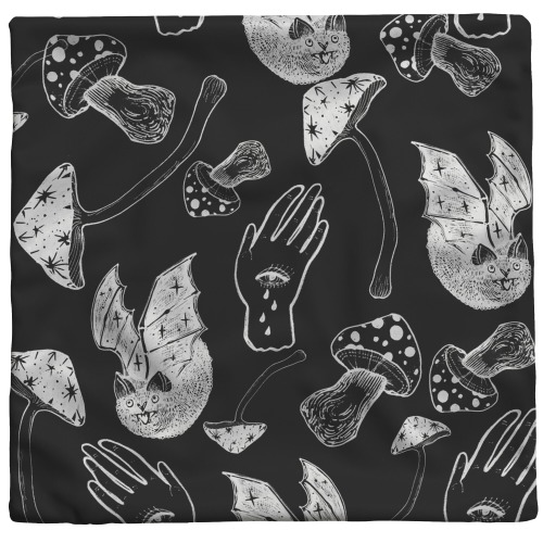 "Spooky Spells, Bats, and Mushrooms" Throw Pillow - 20x20 / Zip Cover Only