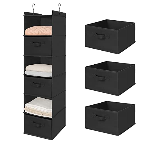 MAX Houser 6 Tier Shelf Hanging Closet Organizer, Closet Hanging Shelf with 2 Sturdy Hooks for Storage, Foldable (Black-D3) - Dark