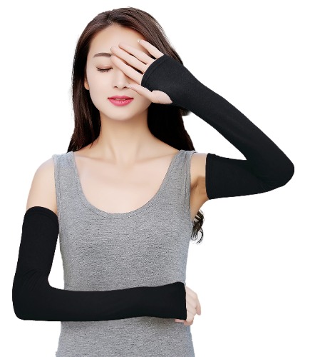 Bellady Women Outdoor Sun Block Soft Long Arm Sleeves Fingerless Gloves