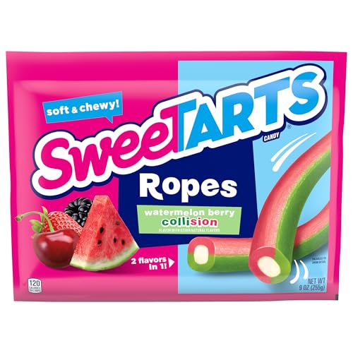 SweeTARTS Ropes, Candy, Watermelon Berry Collision, Soft and Chewy, Back to School Sweet Treat, 9 oz - Watermelon Berry Collision - 9oz