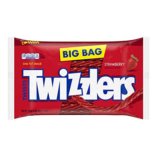 TWIZZLERS Twists Strawberry Flavored Licorice Style, Low Fat Candy Big Bag, 32 oz - Strawberry - 32 Ounce (Pack of 1)