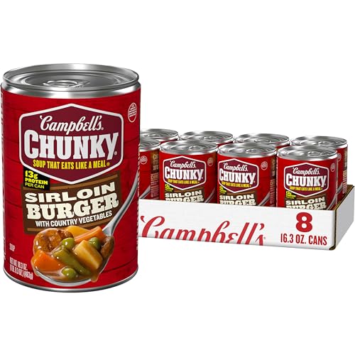 Campbell’s Chunky Soup, Sirloin Burger With Country Vegetable Beef Soup, 16.3 oz Can (Pack of 8)
