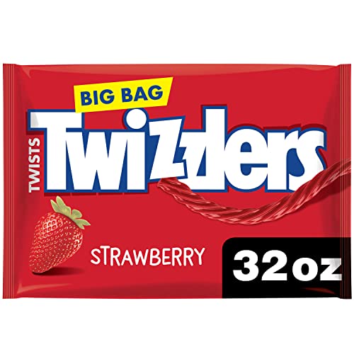 TWIZZLERS Twists Strawberry Flavored Licorice Style, Low Fat Candy Big Bag, 32 oz - Strawberry - 32 Ounce (Pack of 1)
