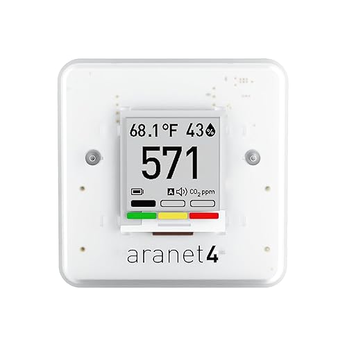 SAF Aranet4 Home: Wireless Indoor Air Quality Monitor for Office or School (CO2, Temperature, Humidity and More) Portable, Battery Powered, E-Ink Screen, App for Configuration & Data History