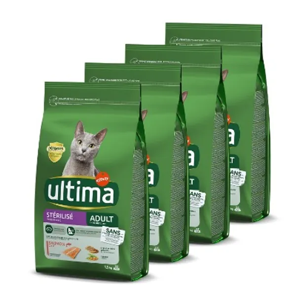 Ultima Croquettes Stérilisés Adulte au Saumon pour Chat: Pack 4 x 1,5kg - Total 6 kg