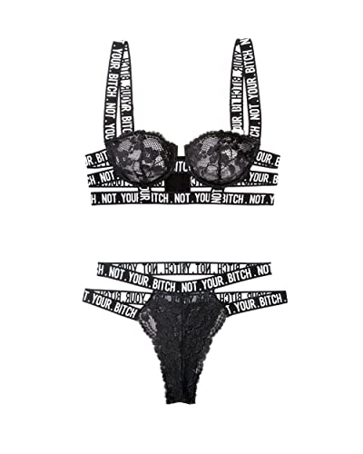 Fantasy Lingerie Vibes Not Your Bitch Lace Bra & Cutout Panty Black (Medium/Large)