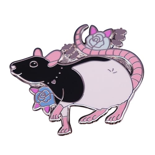 Black Hooded Rat Enamel Pin Brooch Cute Mouse With Flowers Badge Fashion Jewelry Decoration