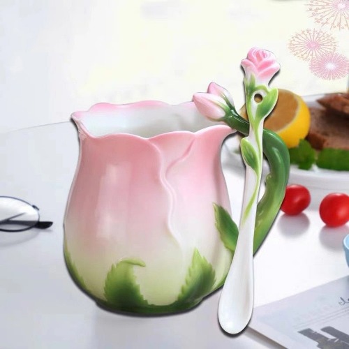 Rose Petal Ceramic Coffee Cup - Pink