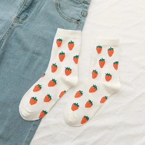 Kawaii Fruit Socks for a Sweet and Cozy Look - Strawberries