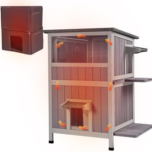 Aivituvin Outdoor Cat House Insulated for Winter, Heated Cat Shelter Kitty House Feral Cat Shelter with 100% Insulation Liner - Insulated Cat House