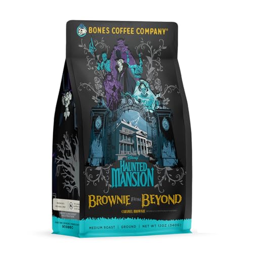 Bones Coffee Company Brownie from Beyond Ground Coffee Beans Caramel Brownie Flavor | 12 oz Flavored Coffee Gifts Low Acid Medium Roast Coffee Inspired by Disney's Haunted Mansion (Ground) - Caramel Brownie (Ground)