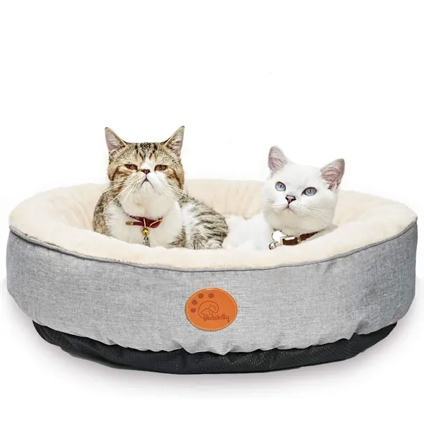 HACHIKITTY Washable Donut Cat Bed Round, Cat Beds Indoor Cats Medium, Small Cat Bed Machine Washable - L ( 24 x 24 INCH ) Grey