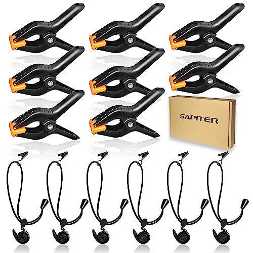 SAPITER Backdrop Clips Clamps - 8 Heavy Duty Spring Clamps, 6 Background Clips Holder for Photography Backdrop Support Stand, Photo Video Studio Shooting