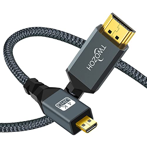 Twozoh 4K Micro HDMI to HDMI Cable 10FT, High-Speed Full HDMI to Micro HDMI Braided Cord Support 3D 4K/60Hz 1080p - 10Ft