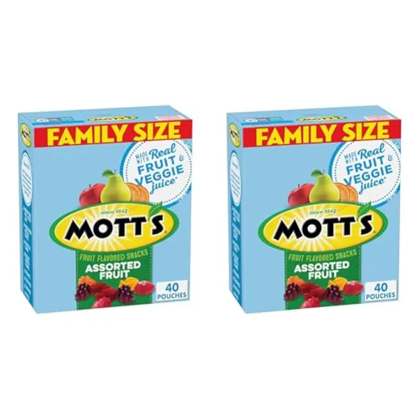 Mott's Fruit Flavored Snacks, Assorted Fruit, Pouches, 0.8 oz, 40 ct (Pack of 2)