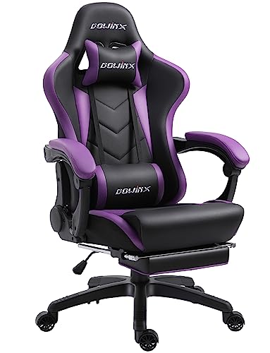 Dowinx Gaming Chair Ergonomic Racing Style Recliner with Massage Lumbar Support, Office Armchair for Computer PU Leather E-Sports Gamer Chairs with Retractable Footrest (Black&Purple) - Black&purple